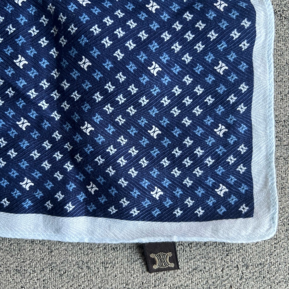 Celine Blue Triomphe Cotton Scarf Handkerchief Pocket square - Picture 3 of 8